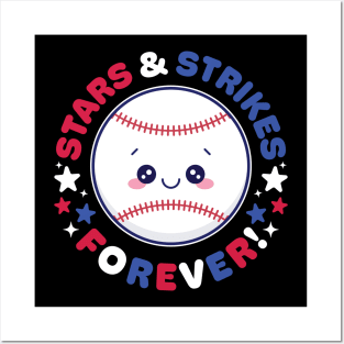 Stars & Strikes Forever: 4th of July Kawaii Baseball Posters and Art